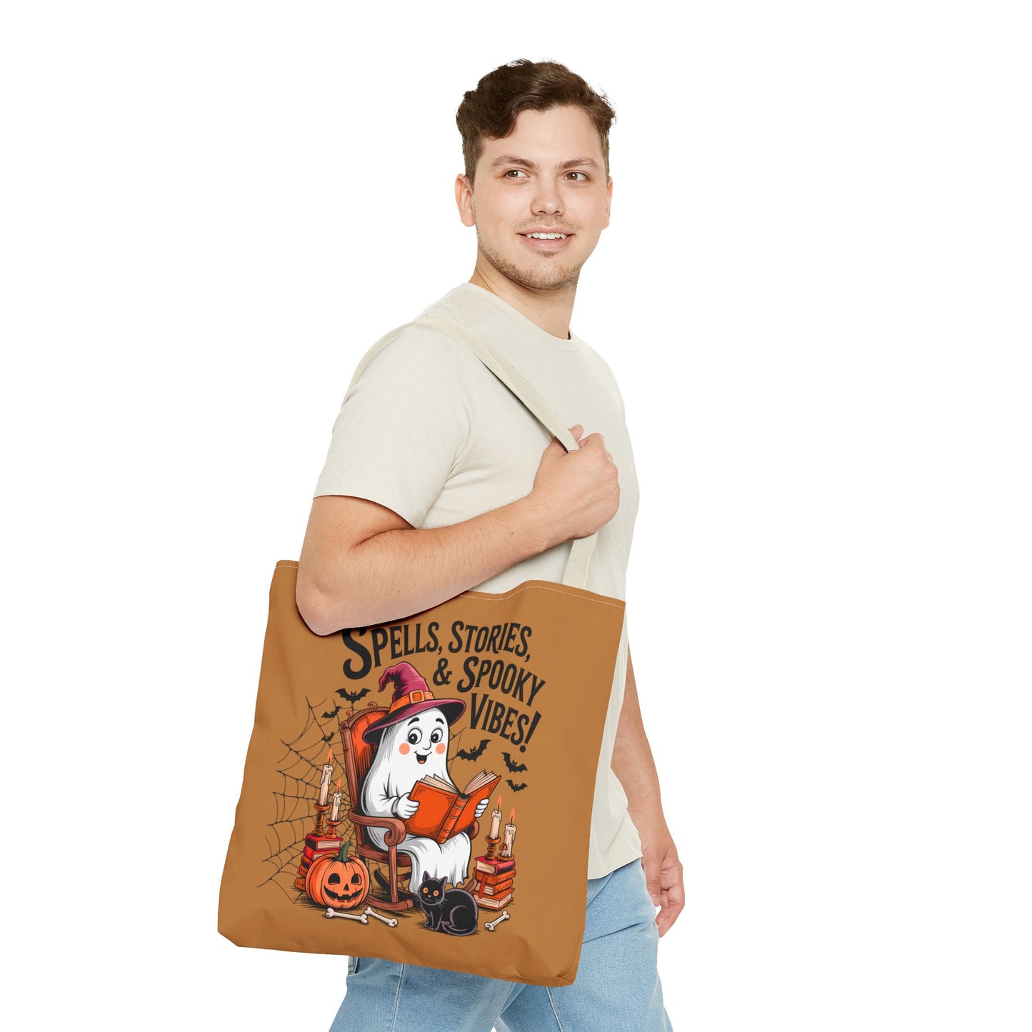 Spooky Vibes Tote Bag - Fun Halloween Accessory for Ghost Lovers, Eco-Friendly, Cute Trick or Treat Bag, Spooky Gift, Fall Decor