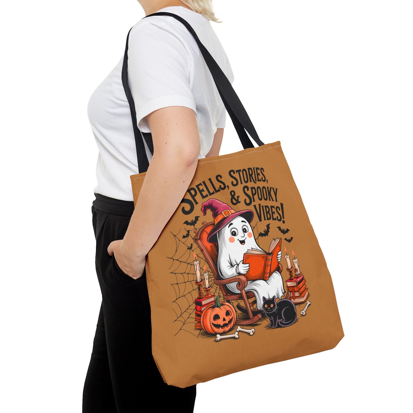Spooky Vibes Tote Bag - Fun Halloween Accessory for Ghost Lovers, Eco-Friendly, Cute Trick or Treat Bag, Spooky Gift, Fall Decor