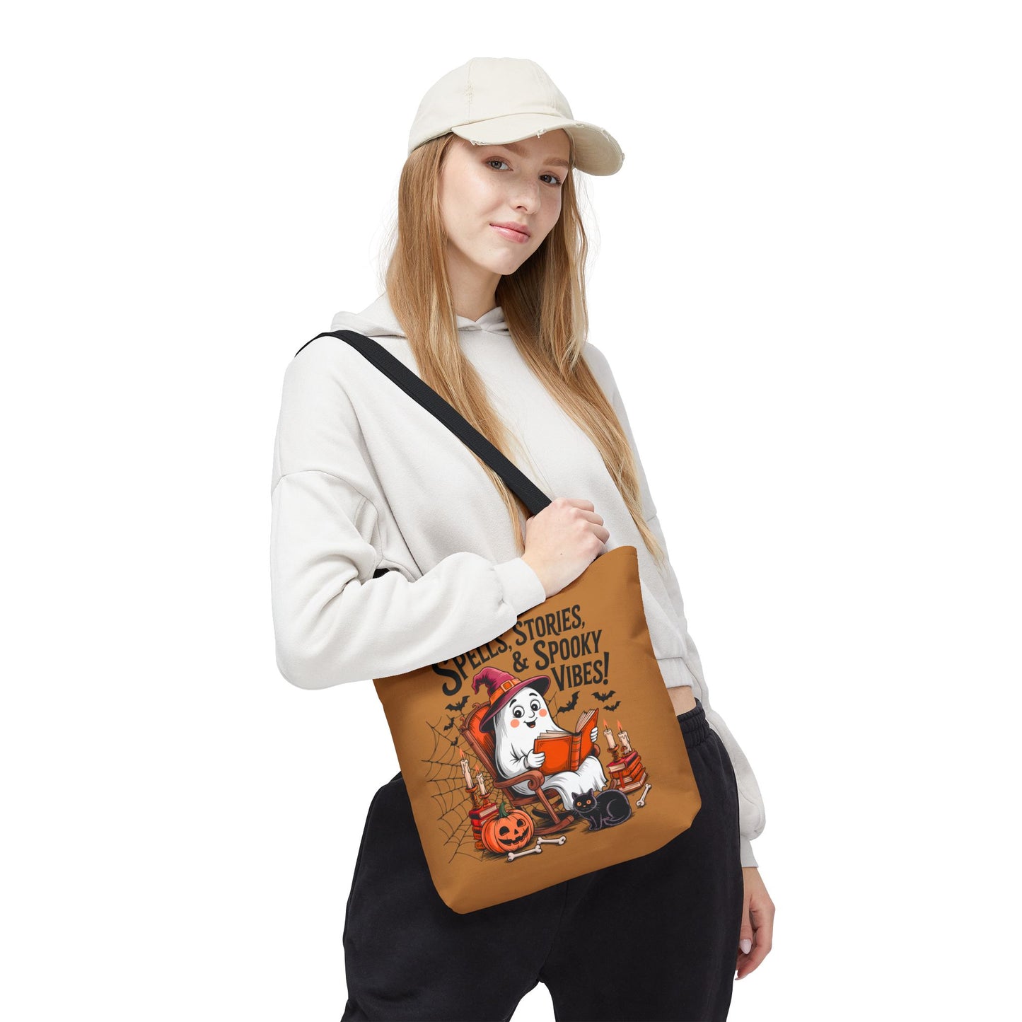 Spooky Vibes Tote Bag - Fun Halloween Accessory for Ghost Lovers, Eco-Friendly, Cute Trick or Treat Bag, Spooky Gift, Fall Decor