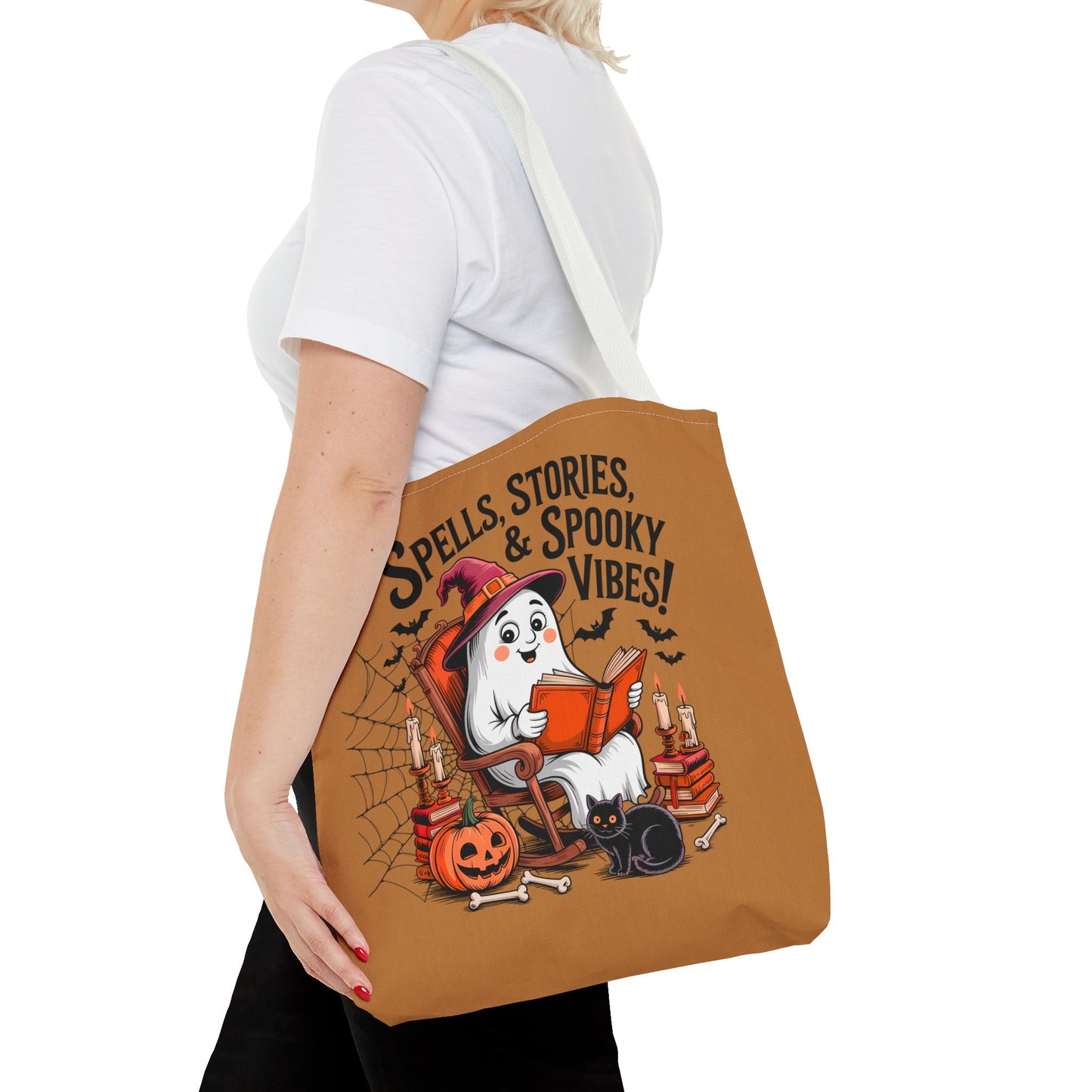 Spooky Vibes Tote Bag - Fun Halloween Accessory for Ghost Lovers, Eco-Friendly, Cute Trick or Treat Bag, Spooky Gift, Fall Decor