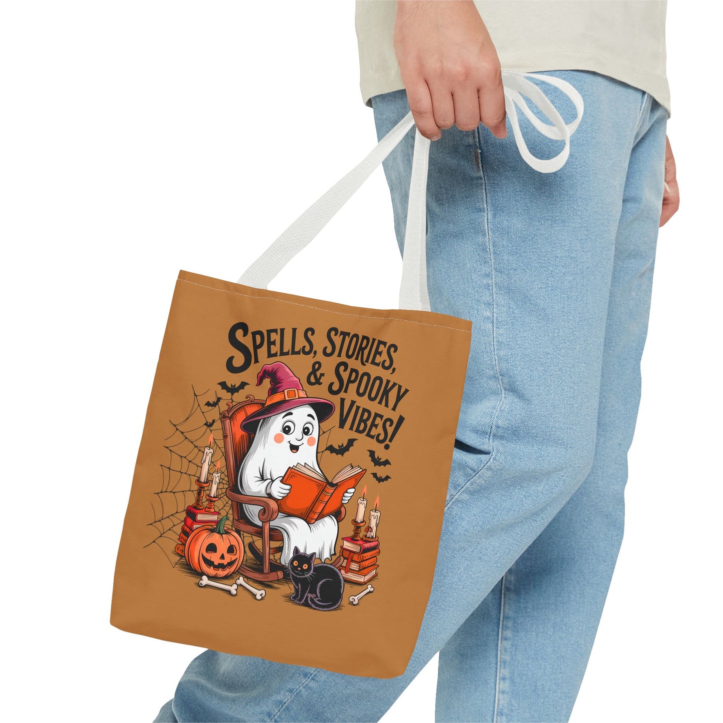 Spooky Vibes Tote Bag - Fun Halloween Accessory for Ghost Lovers, Eco-Friendly, Cute Trick or Treat Bag, Spooky Gift, Fall Decor