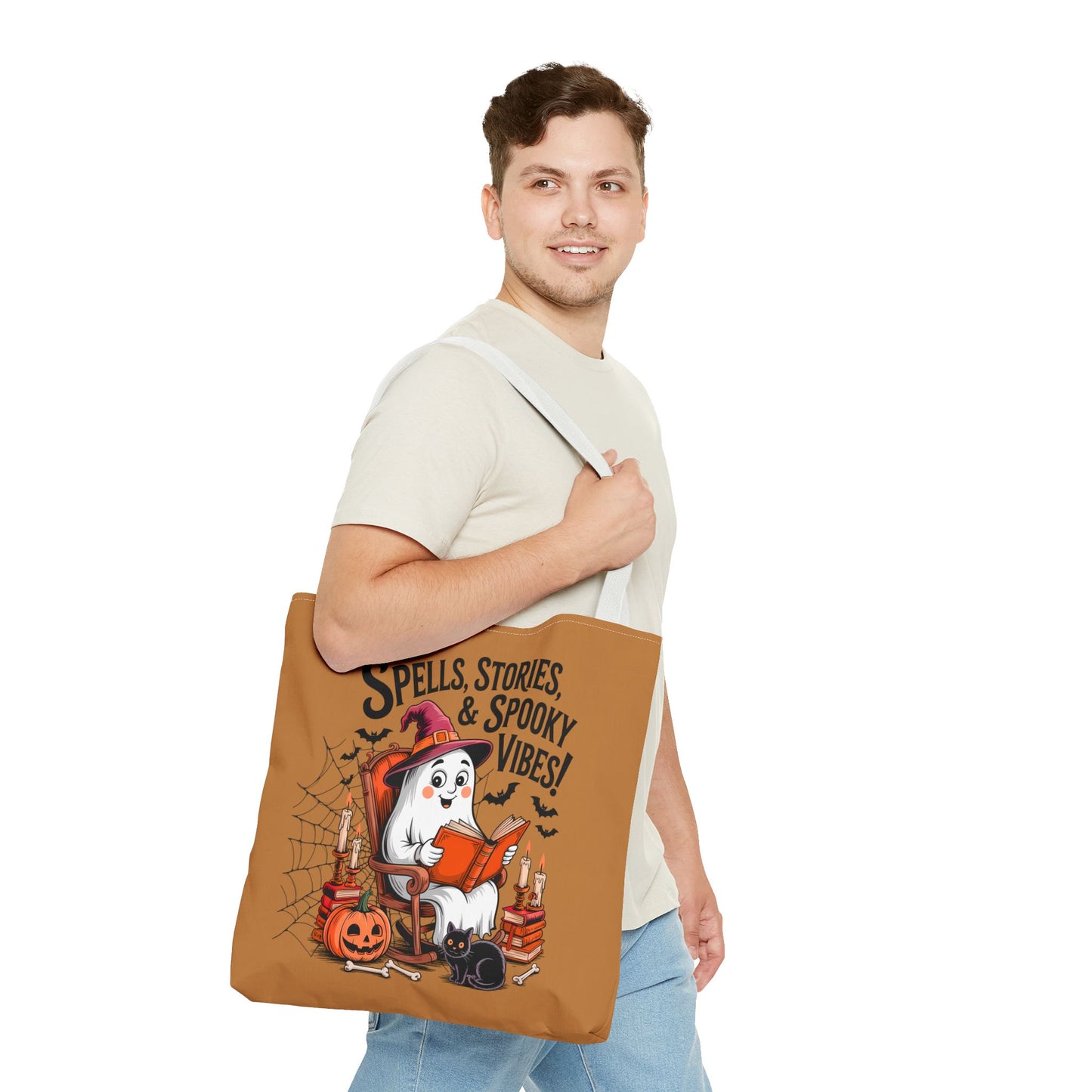Spooky Vibes Tote Bag - Fun Halloween Accessory for Ghost Lovers, Eco-Friendly, Cute Trick or Treat Bag, Spooky Gift, Fall Decor