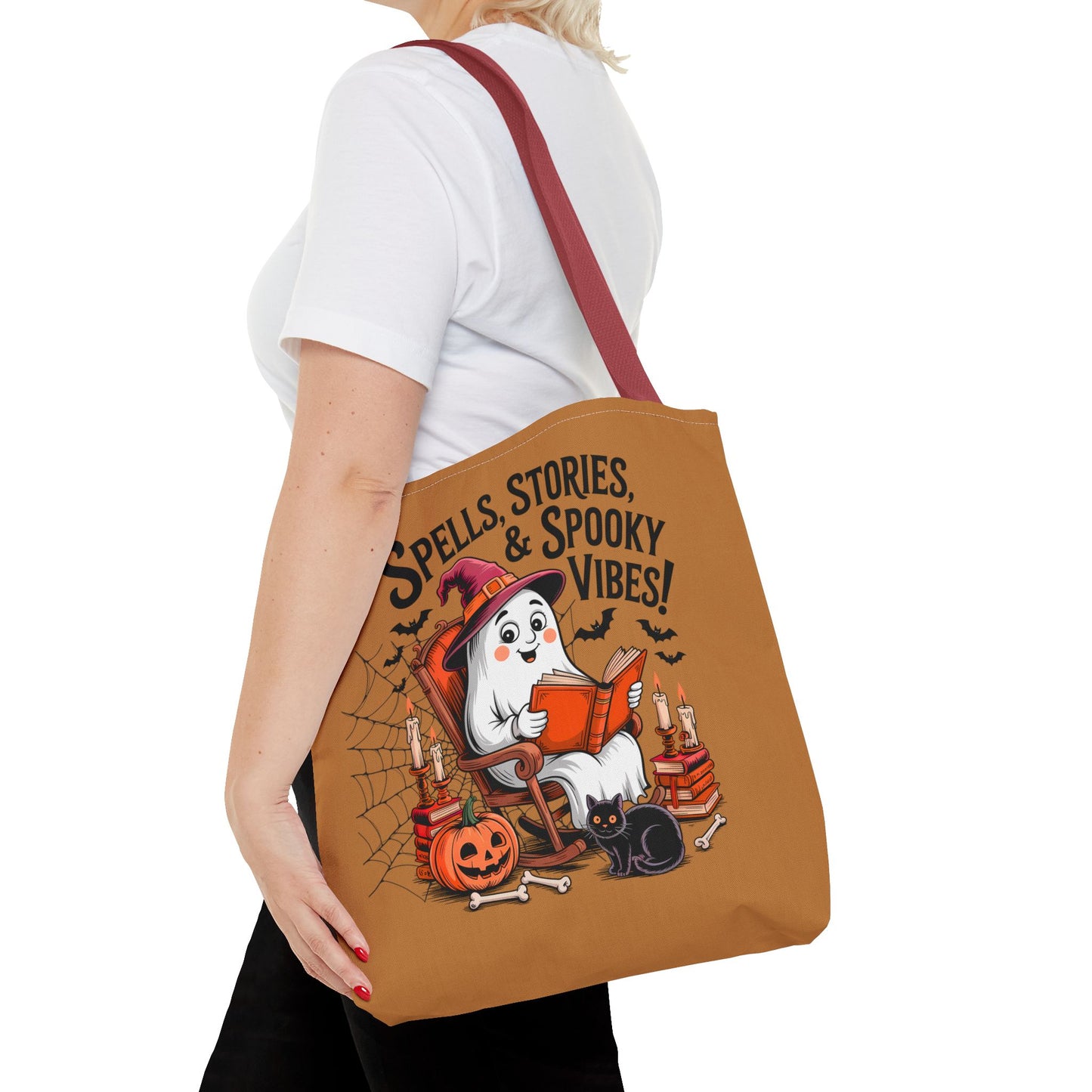 Spooky Vibes Tote Bag - Fun Halloween Accessory for Ghost Lovers, Eco-Friendly, Cute Trick or Treat Bag, Spooky Gift, Fall Decor