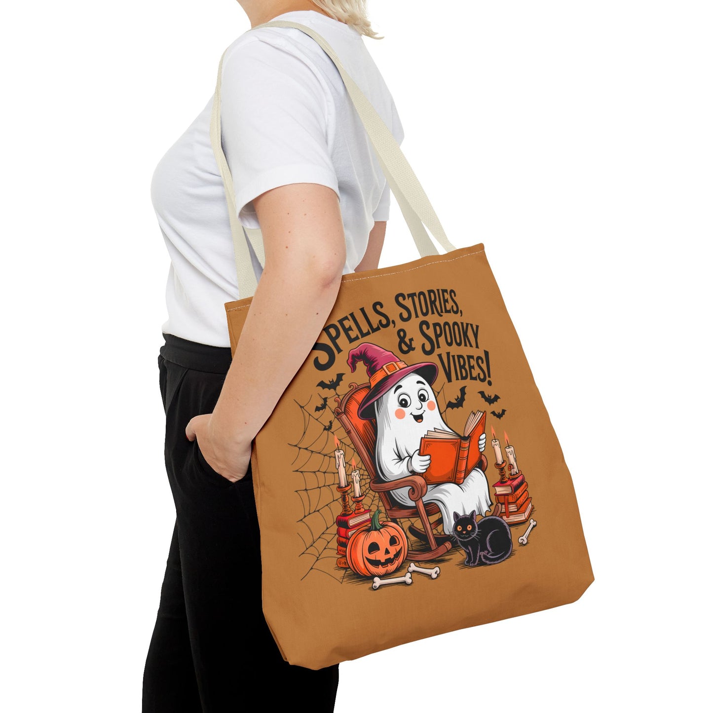 Spooky Vibes Tote Bag - Fun Halloween Accessory for Ghost Lovers, Eco-Friendly, Cute Trick or Treat Bag, Spooky Gift, Fall Decor