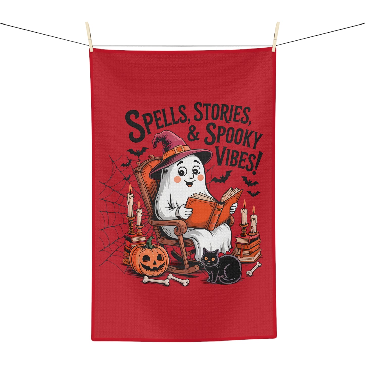 Spooky Stories Microfiber Tea Towel, Halloween Kitchen Decor, Ghost Tea Towel, Fun Gift for Witch Lovers, Spooky Vibes Home Accent