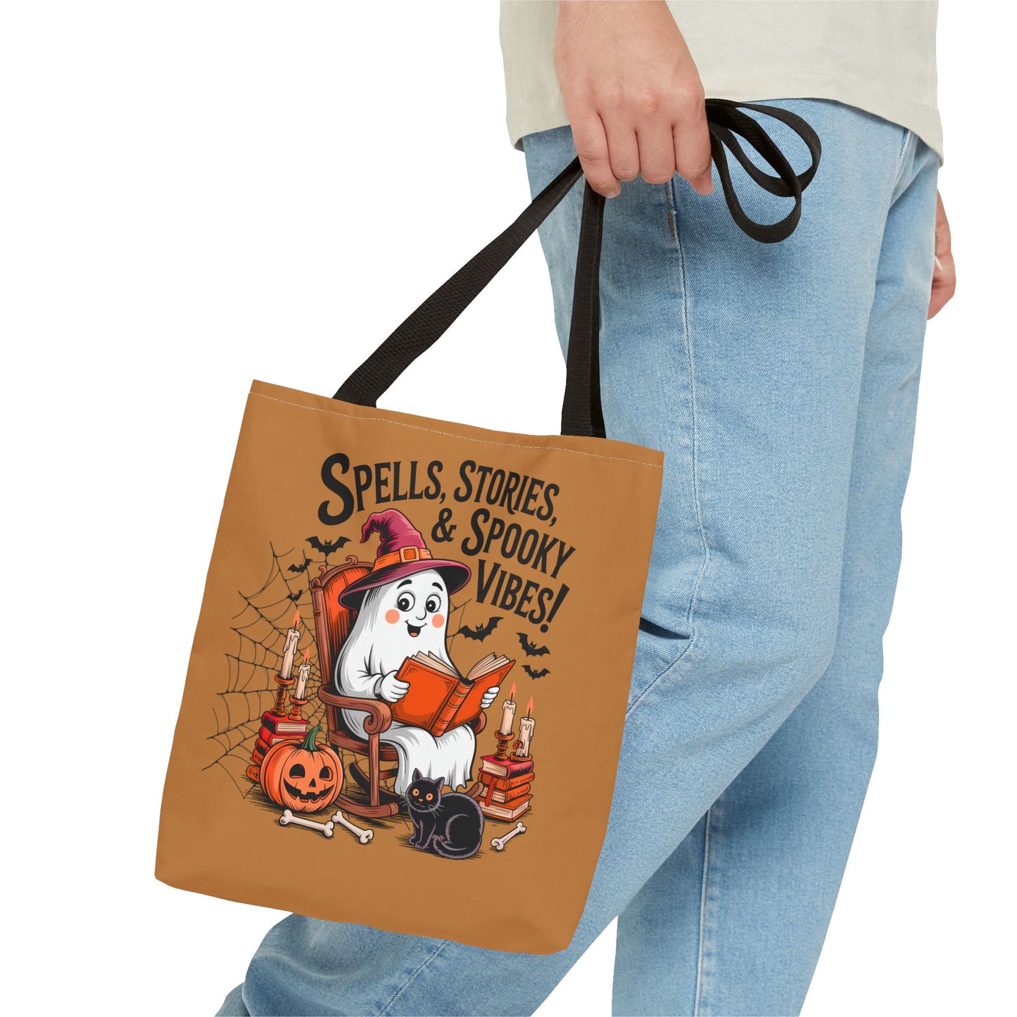 Spooky Vibes Tote Bag - Fun Halloween Accessory for Ghost Lovers, Eco-Friendly, Cute Trick or Treat Bag, Spooky Gift, Fall Decor