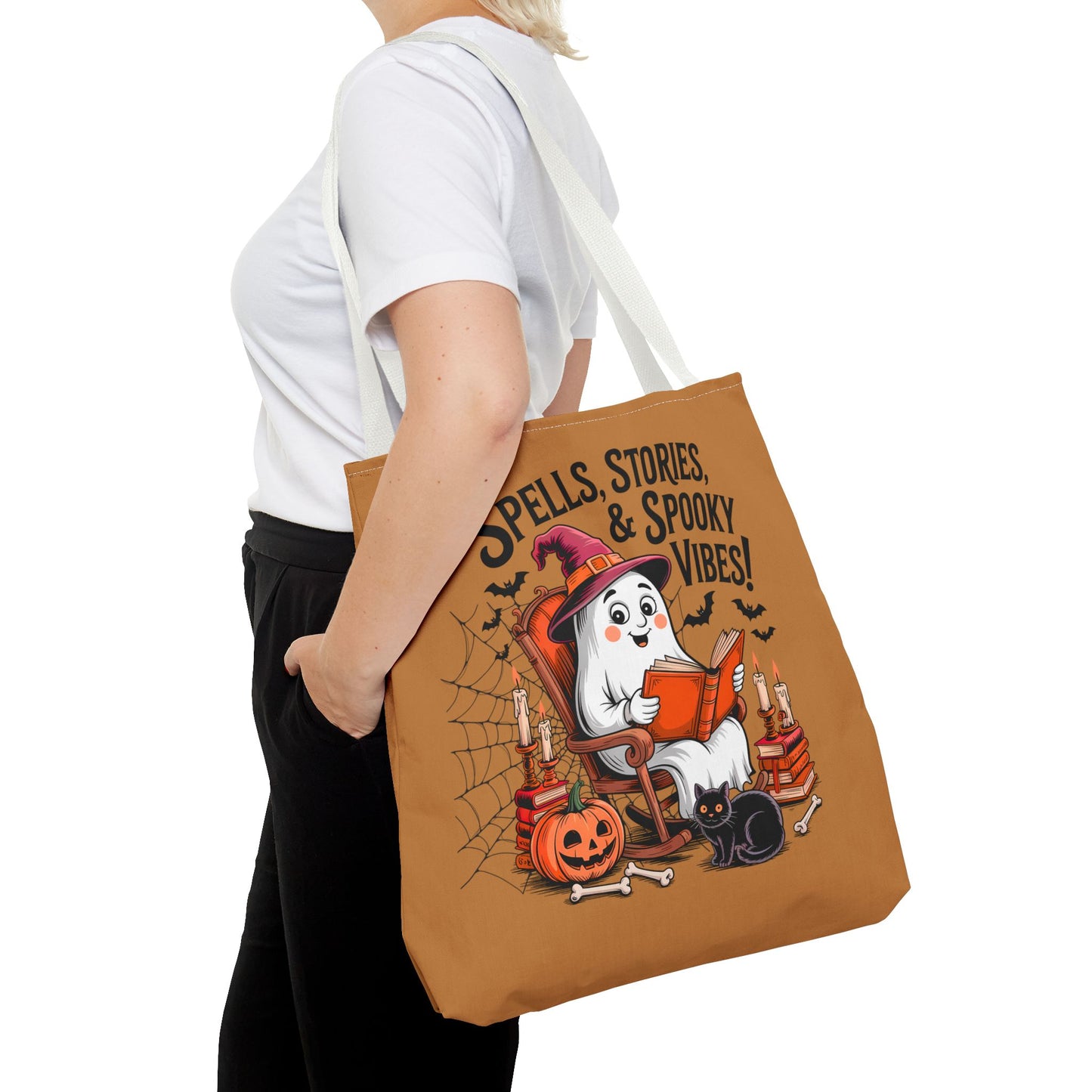 Spooky Vibes Tote Bag - Fun Halloween Accessory for Ghost Lovers, Eco-Friendly, Cute Trick or Treat Bag, Spooky Gift, Fall Decor