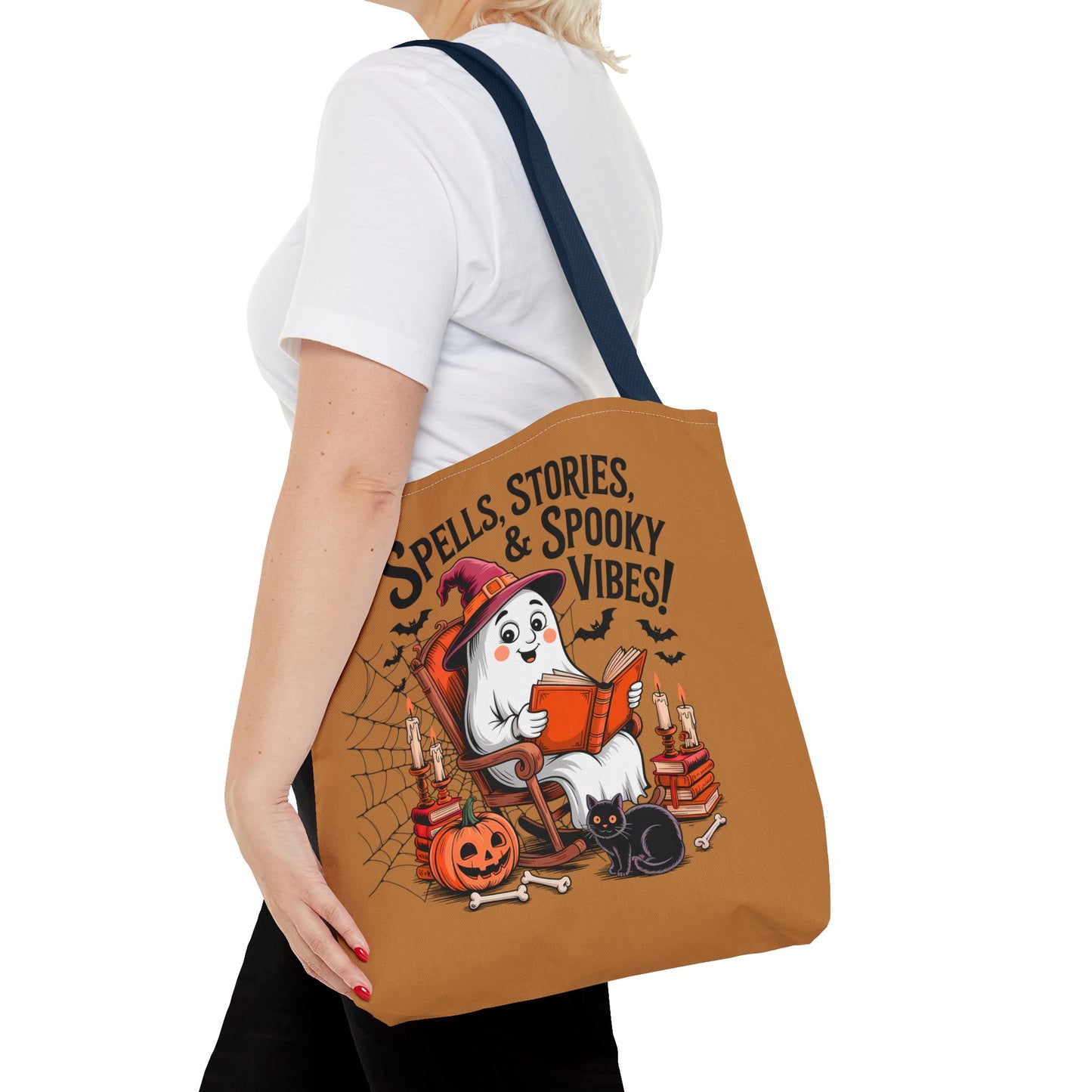 Spooky Vibes Tote Bag - Fun Halloween Accessory for Ghost Lovers, Eco-Friendly, Cute Trick or Treat Bag, Spooky Gift, Fall Decor