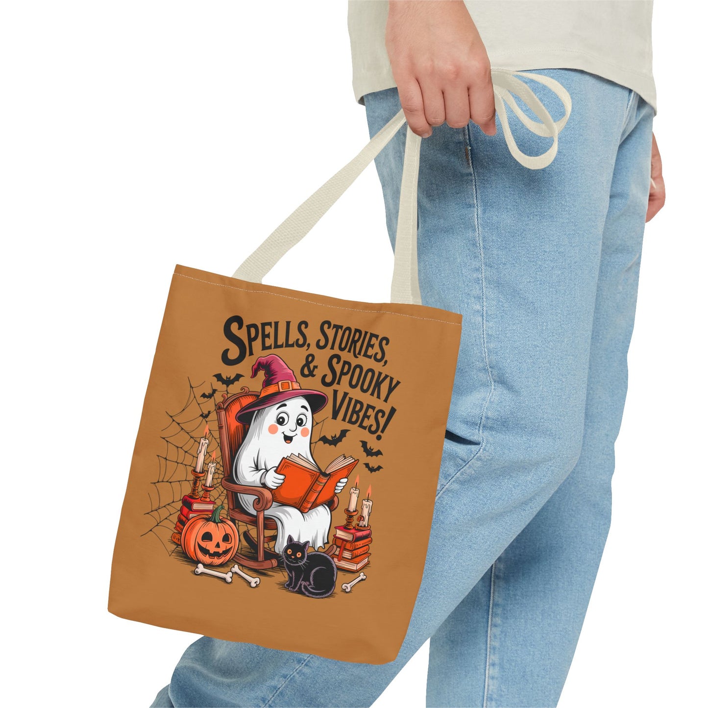 Spooky Vibes Tote Bag - Fun Halloween Accessory for Ghost Lovers, Eco-Friendly, Cute Trick or Treat Bag, Spooky Gift, Fall Decor