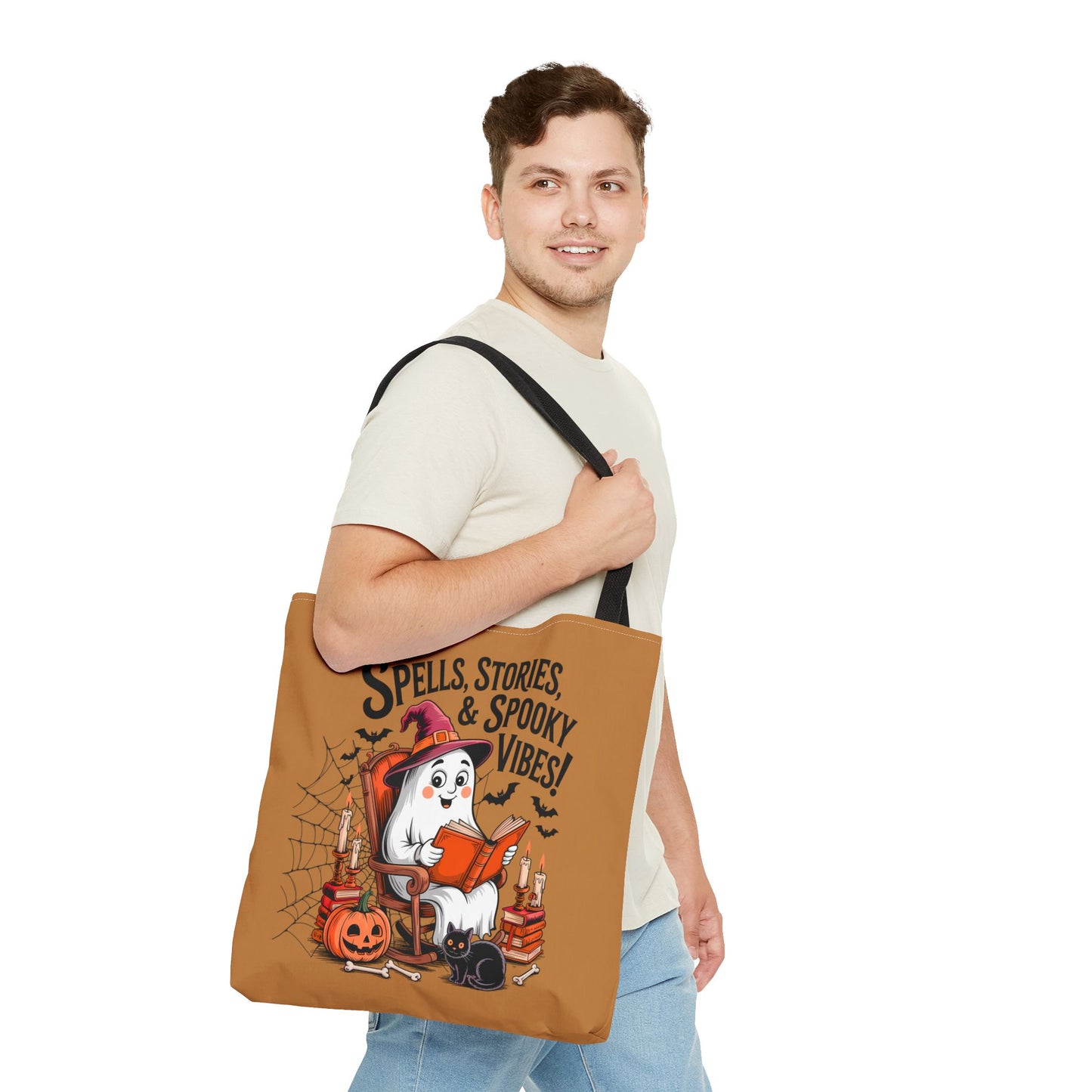 Spooky Vibes Tote Bag - Fun Halloween Accessory for Ghost Lovers, Eco-Friendly, Cute Trick or Treat Bag, Spooky Gift, Fall Decor