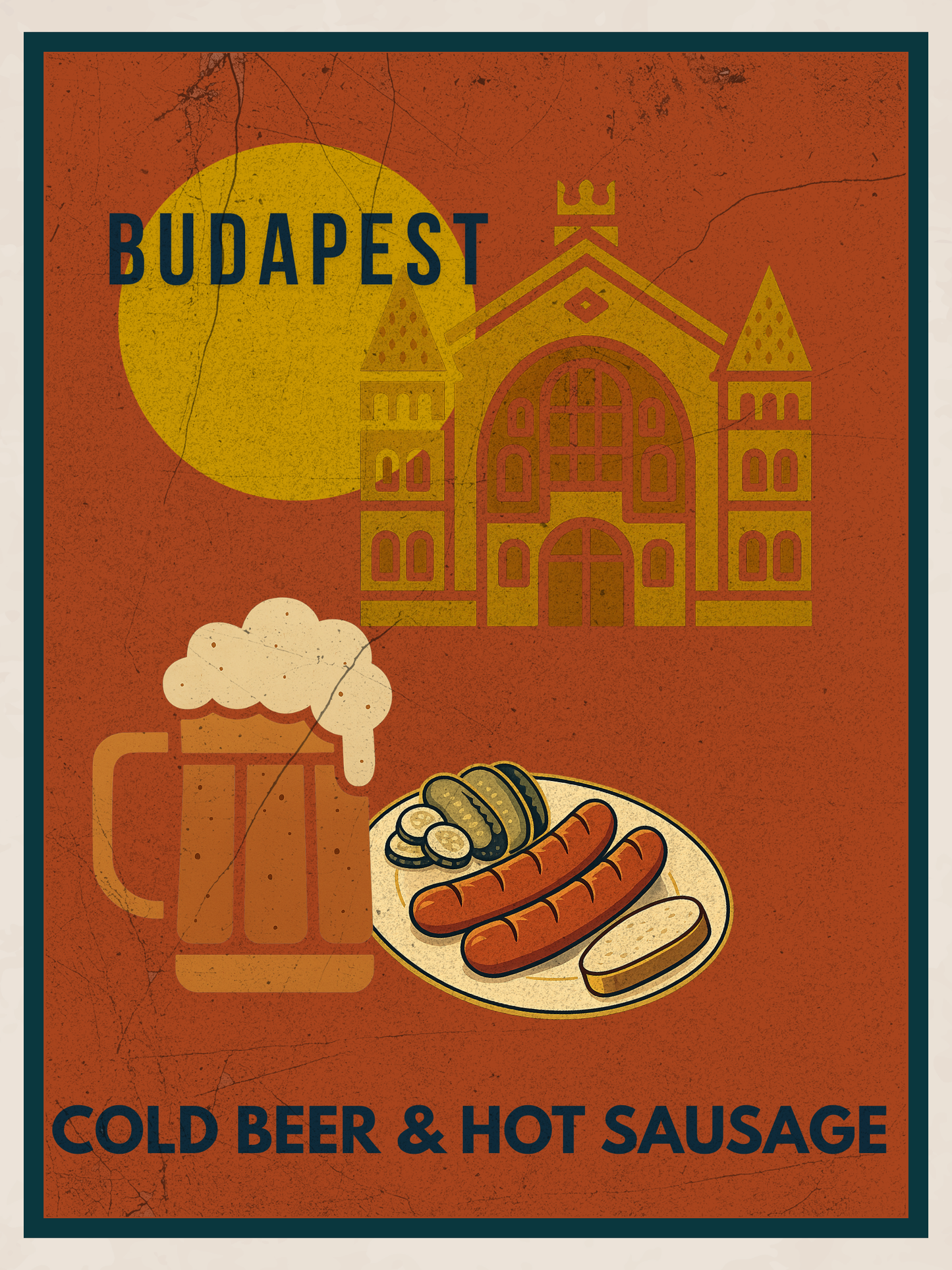 Budapest Urban Gastro – Cold Beer & Hot Sausage Poster (Premium Matt)