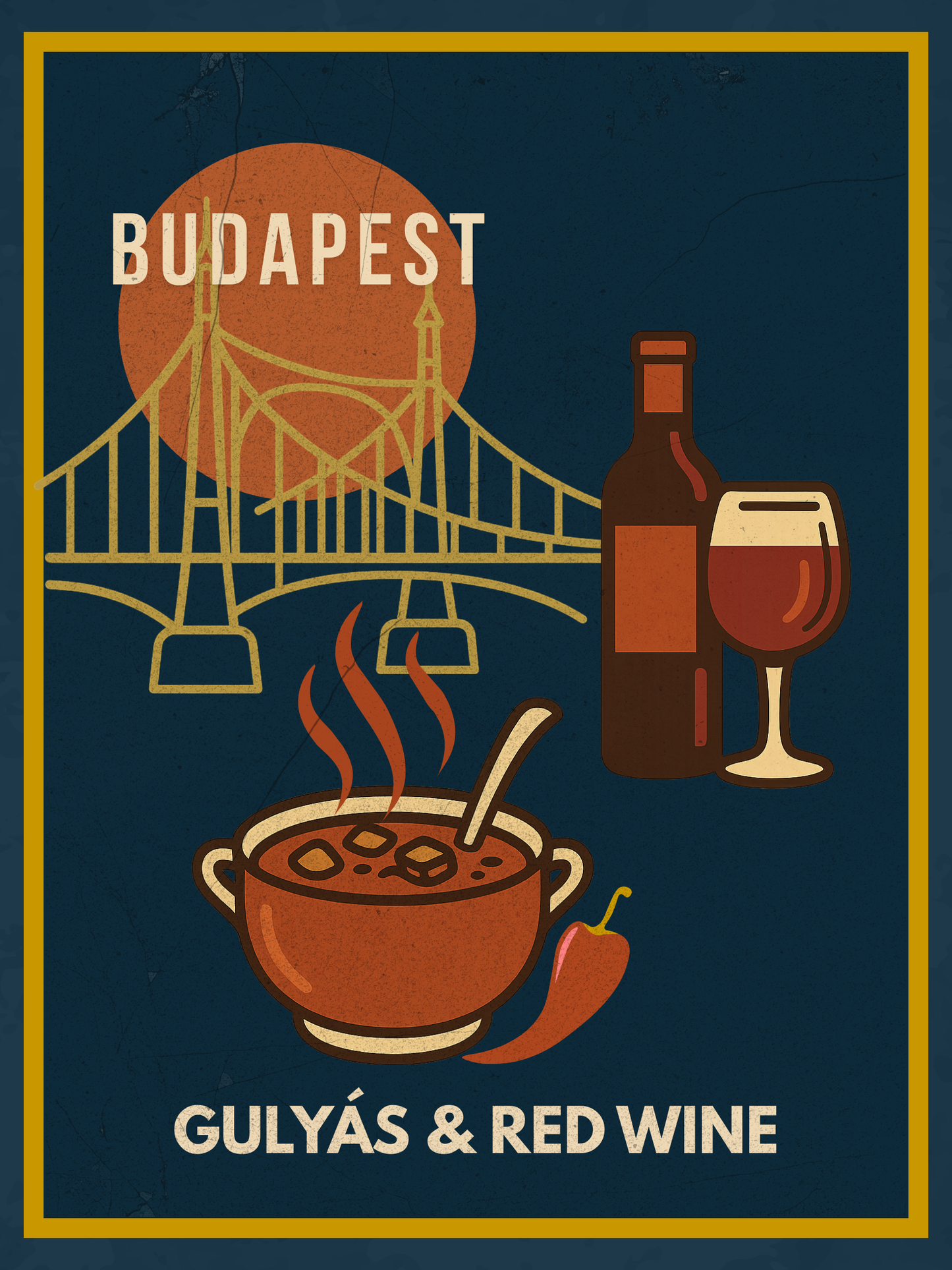Budapest Urban Gastro – Gulyás & Red Wine Poster (Premium Matt)