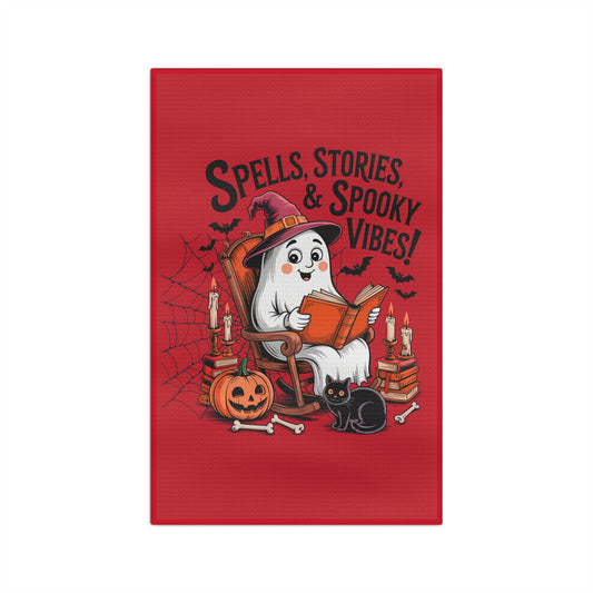 Spooky Stories Microfiber Tea Towel, Halloween Kitchen Decor, Ghost Tea Towel, Fun Gift for Witch Lovers, Spooky Vibes Home Accent