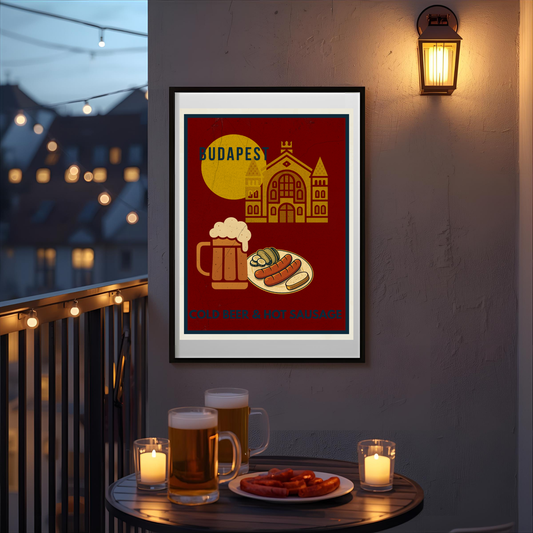 Budapest Urban Gastro – Cold Beer & Hot Sausage Poster (Premium Matte)