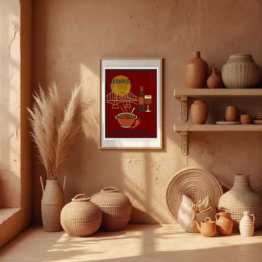 Budapest Urban Gastro – Gulyás & Red Wine Poster (Premium Matte)