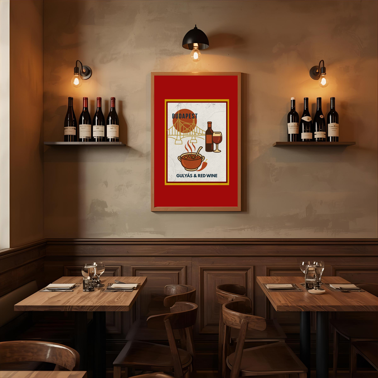 Budapest Urban Gastro – Gulyás & Red Wine Poster (Premium Matt)