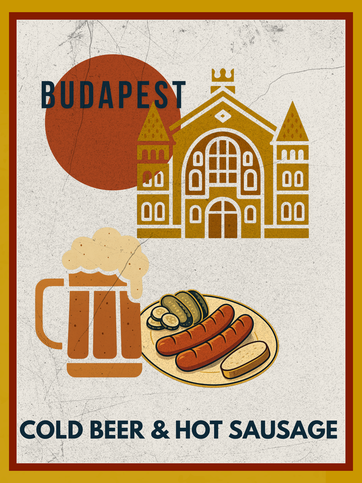 Budapest Urban Gastro – Cold Beer & Hot Sausage Poster (Premium Matt)
