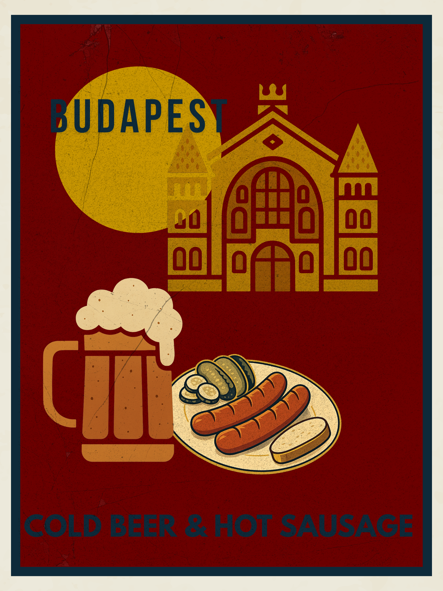 Budapest Urban Gastro – Cold Beer & Hot Sausage Poster (Premium Matt)
