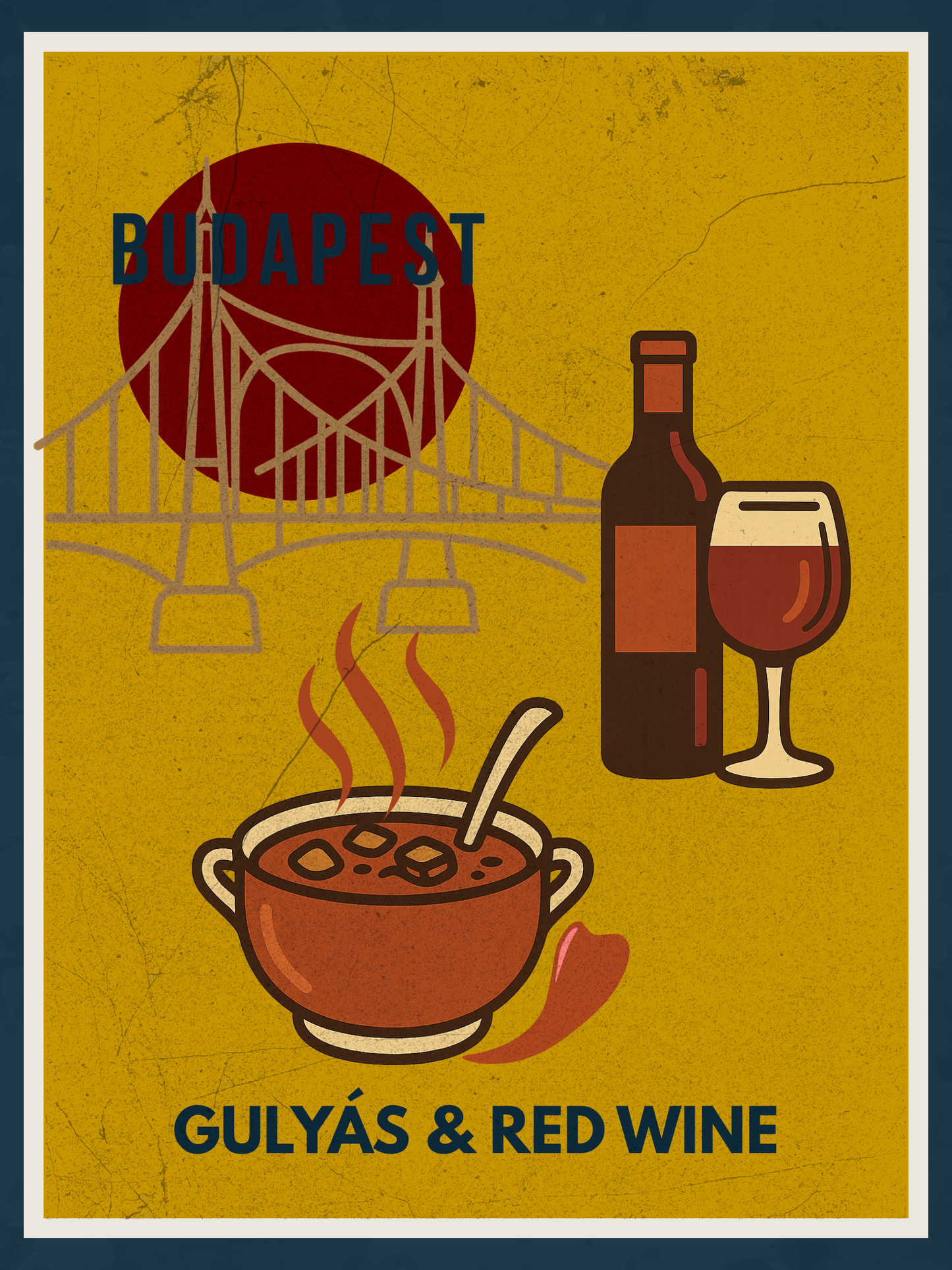 Budapest Urban Gastro – Gulyás & Red Wine Poster (Premium Matt)
