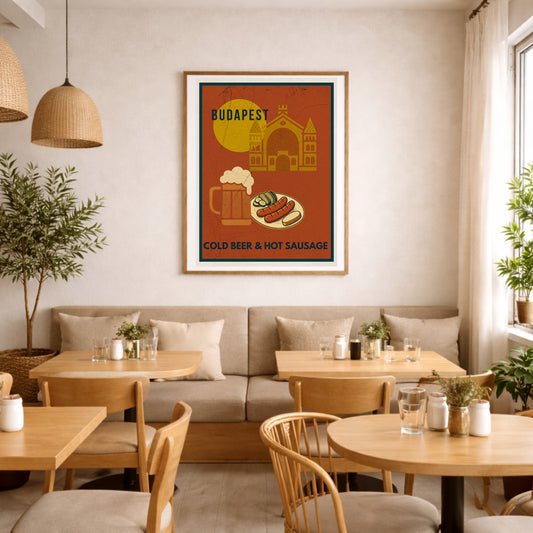 Budapest Urban Gastro wall art in a cozy café-bistro with subtle bohemian accents.
