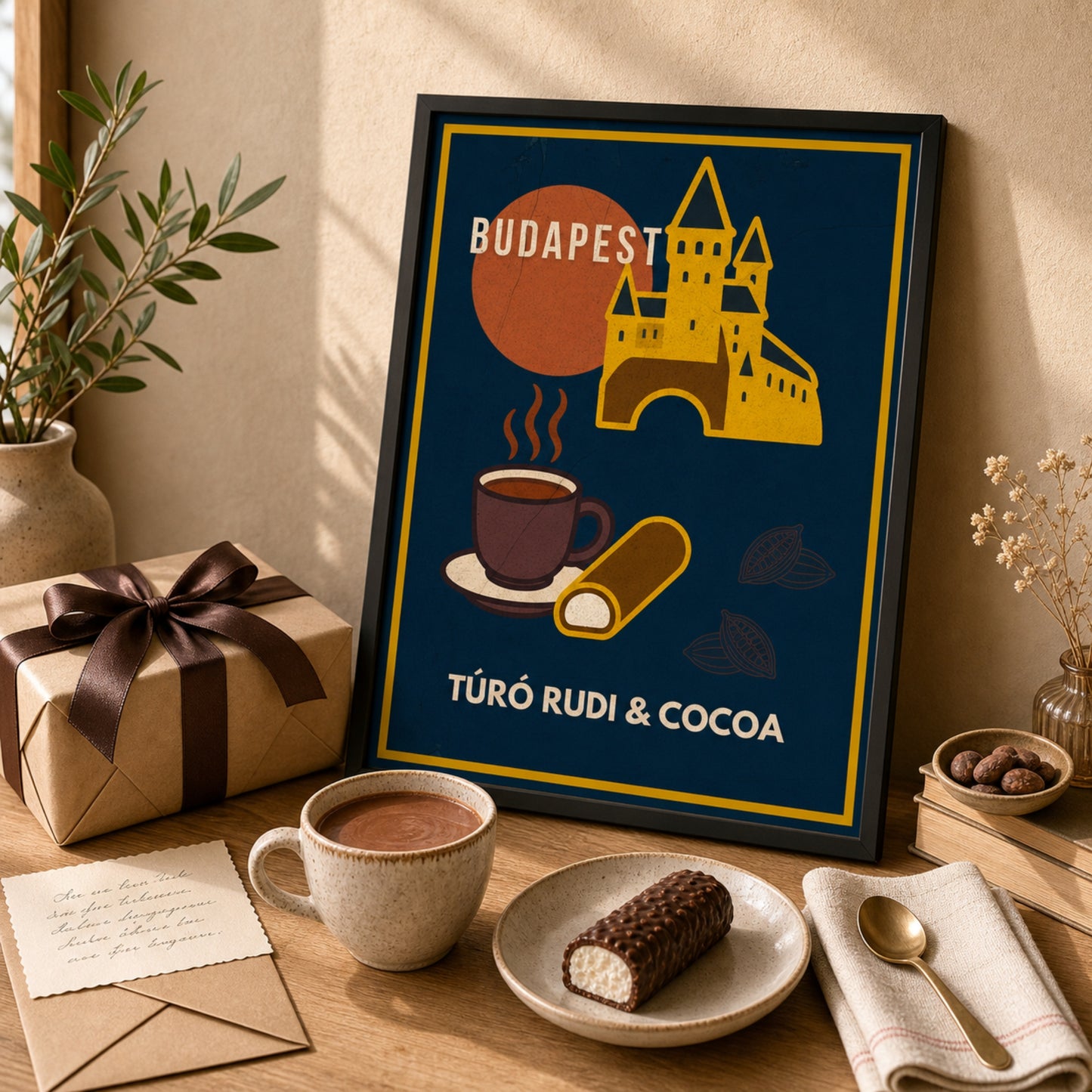 Turo Rudi & Cocoa Budapest poster styled as a thoughtful gift for food and travel lovers